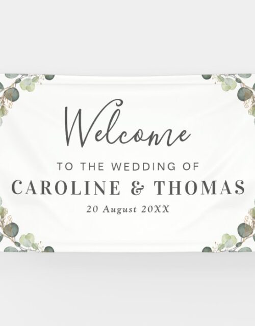 green eucalyptus foliage welcome wedding banner