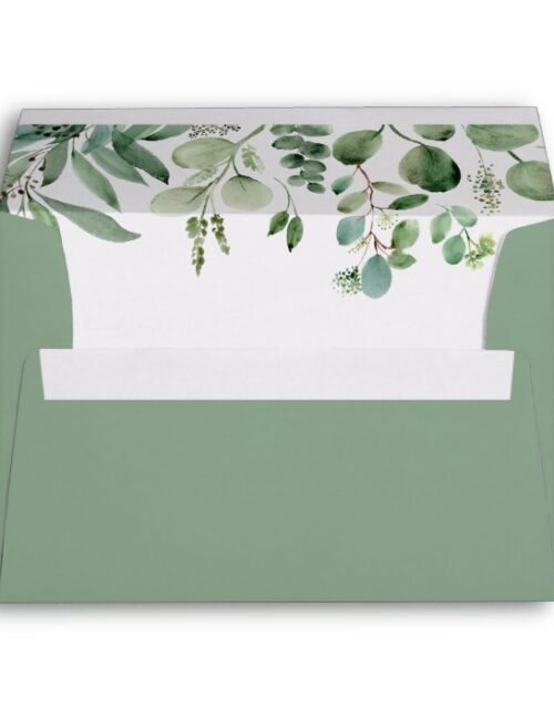 Green Eucalyptus Leaves Return Address 5x7 Wedding Envelope