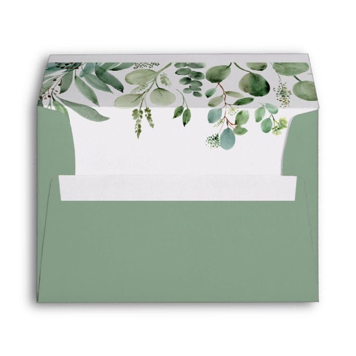 Green Eucalyptus Leaves Return Address 5x7 Wedding Envelope