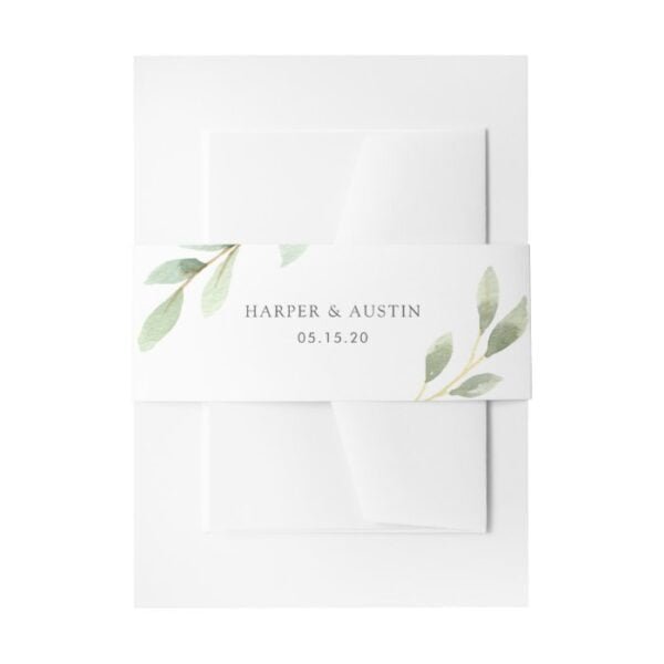 Green Foliage Botanical Wedding Invitation Belly Band