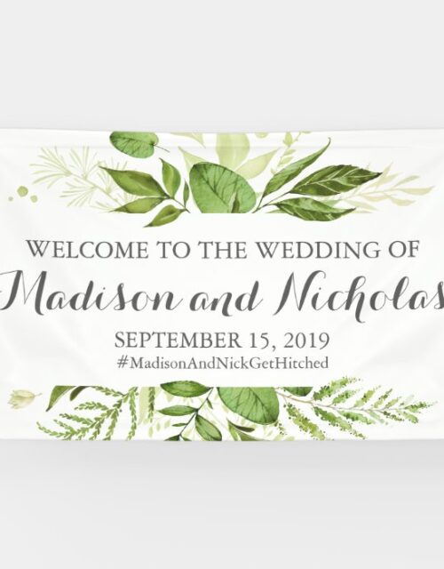 Green Leaf Wedding Banner Decoration, Rustic Green