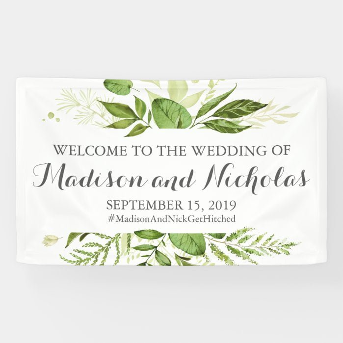Green Leaf Wedding Banner Decoration, Rustic Green