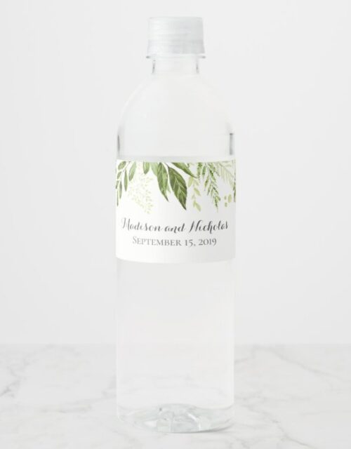 Green Leaf Wedding Water Bottle Labels, Greenery Water Bottle Label