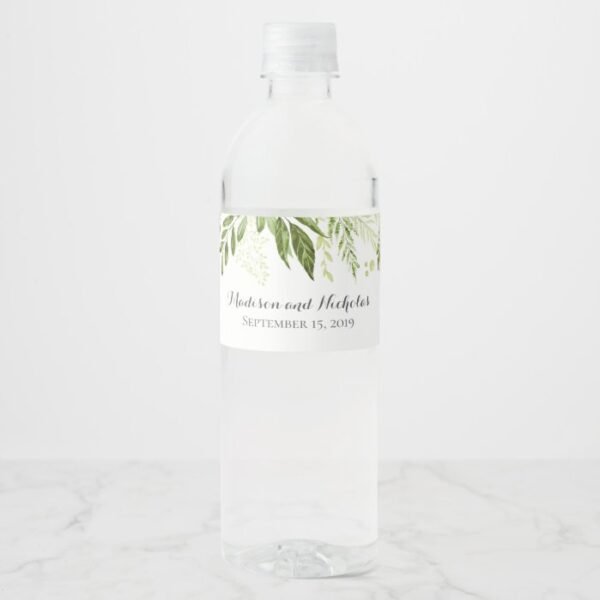 Green Leaf Wedding Water Bottle Labels, Greenery Water Bottle Label