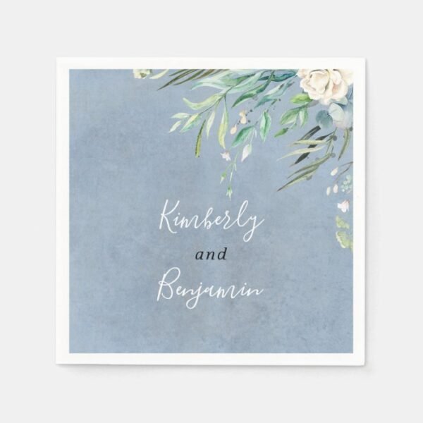 Greenery and Dusty Blue Wedding Napkins