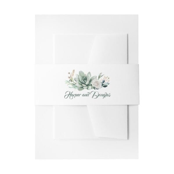 Greenery and Gold Elegant Wedding Invitation Belly Band