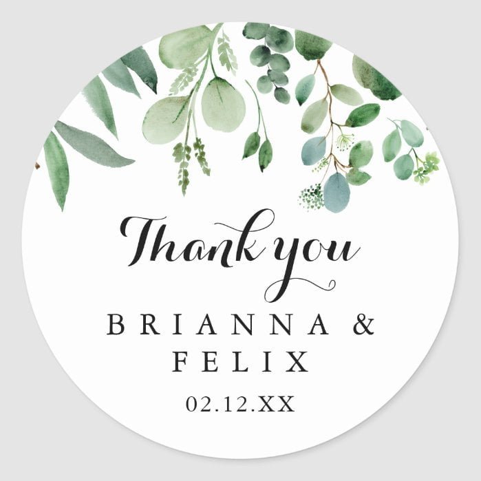 Greenery Eucalyptus Thank You Wedding Favor Classic Round Sticker