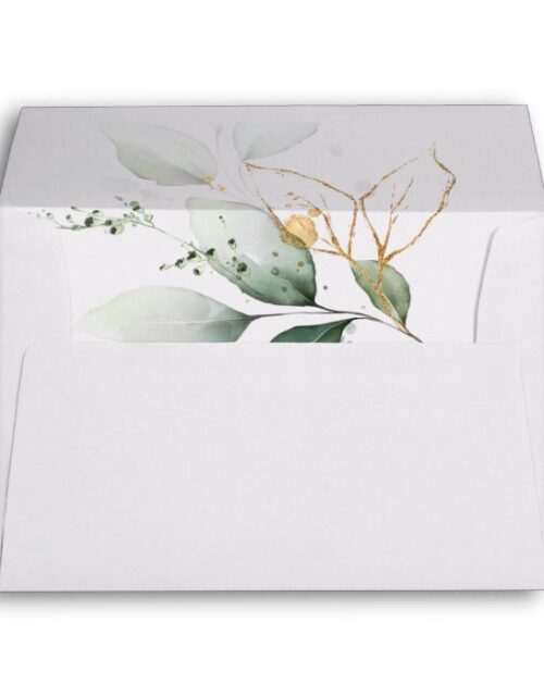 Greenery Floral Gold Foil Leaves Botanical Wedding Envelope