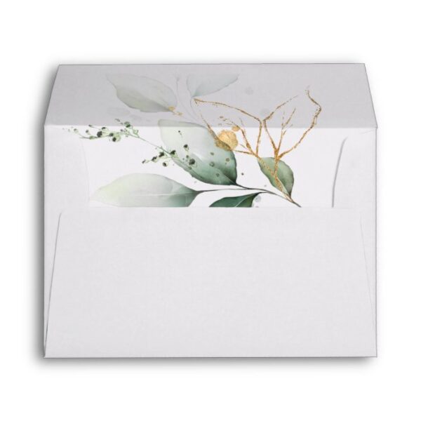 Greenery Floral Gold Foil Leaves Botanical Wedding Envelope