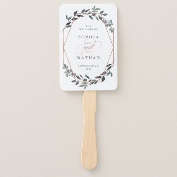 Greenery Geo | Rose Gold Wedding Hand Fan