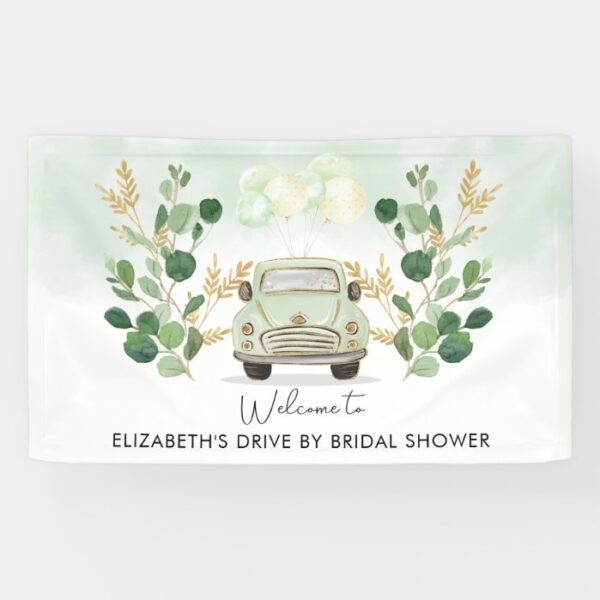 Greenery Gold Drive By Bridal Shower Welcome Banner