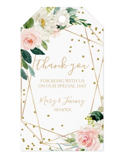 Greenery & Gold Geometric Elegant Floral Thank You Gift Tags