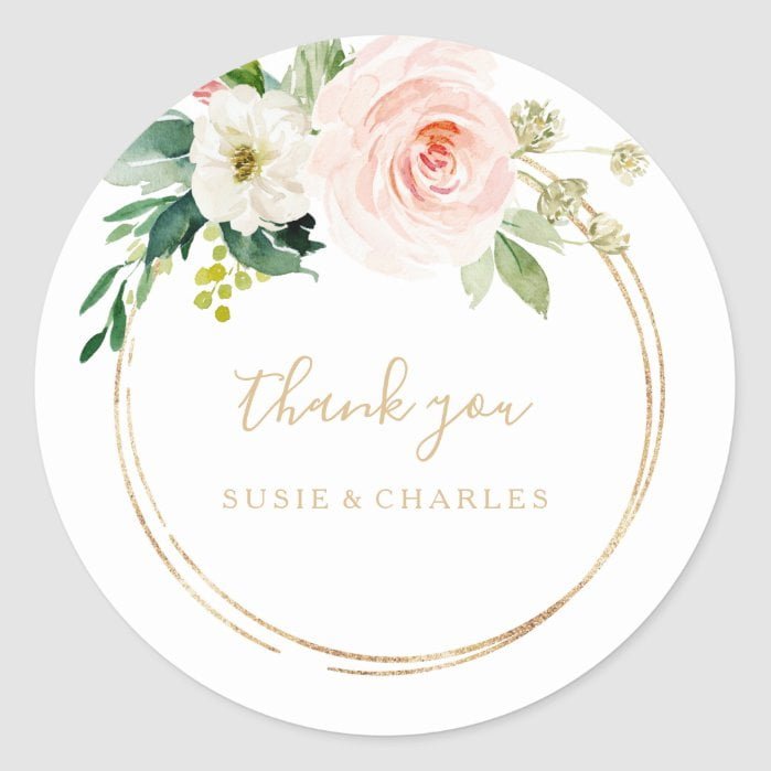 Greenery & Gold Geometric Elegant Thank You Favor Classic Round Sticker