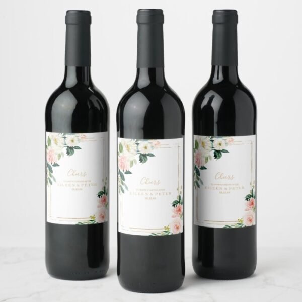 Greenery & Gold Geometric Elegant Wedding Wine Label