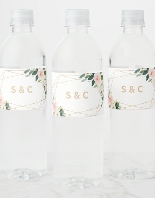 Greenery & Gold Geometric Water Bottle Label