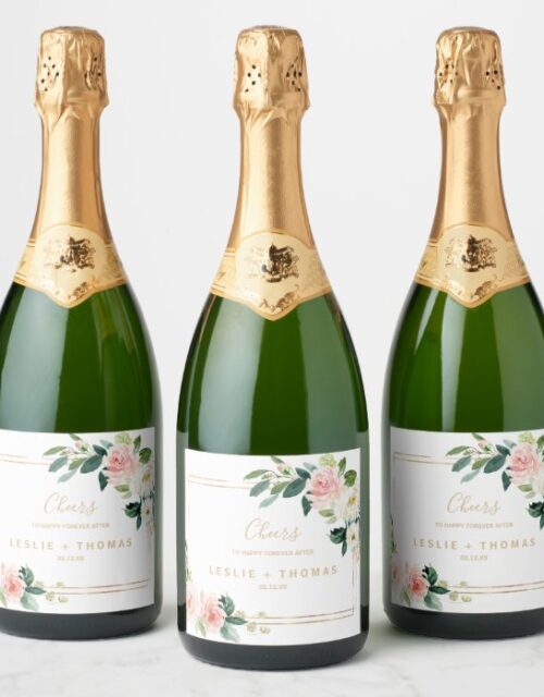 Greenery & Gold Geometric Wedding Champagne Labels