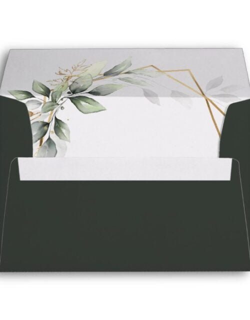 Greenery Green and Gold Geometric Rustic Wedding Envelope