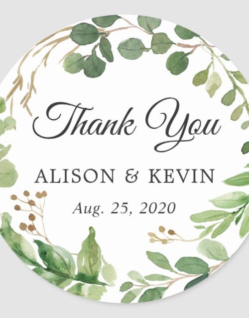 Greenery Leaves Wreath Wedding Favor Thank You Classic Round Sticker