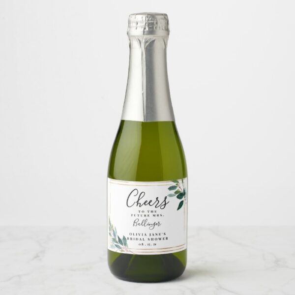 Greenery Mini Champagne Label, Bridal Shower Champagne Label