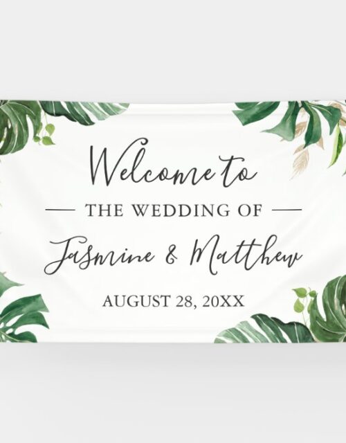 Greenery Tropical Leaves Wedding Party Banner