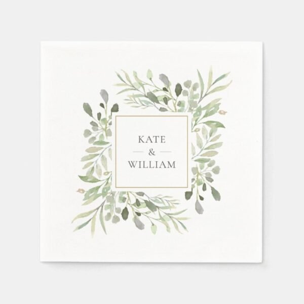 Greenery Watercolour Foliage Wedding Napkins