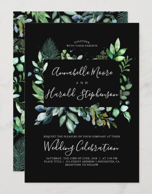 Greenery | Woodland | Modern Watercolor Wedding Invitation