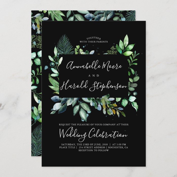 Greenery | Woodland | Modern Watercolor Wedding Invitation
