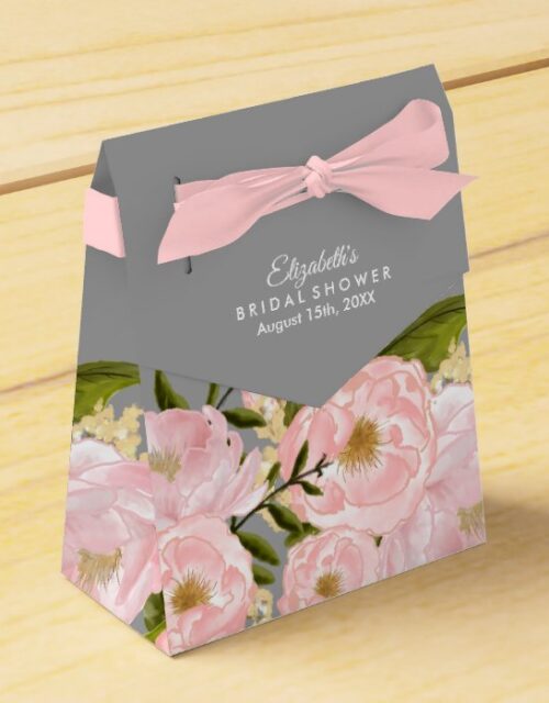 Grey |Blush Pink Peonies Bridal Shower Favor Boxes