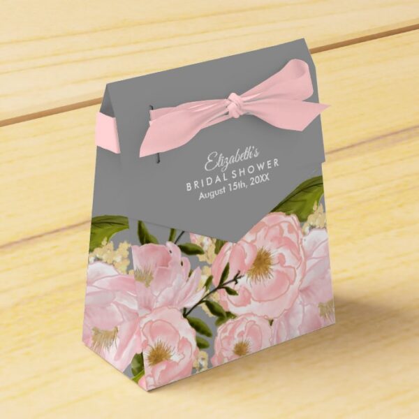 Grey |Blush Pink Peonies Bridal Shower Favor Boxes