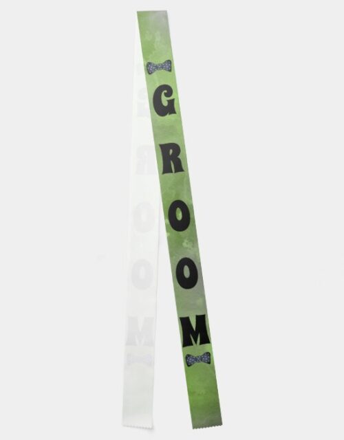 GROOM text strong green  bowtie Sash