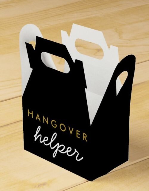 Hangover Helper Wedding Favor w Hashtag Black Gold Favor Box