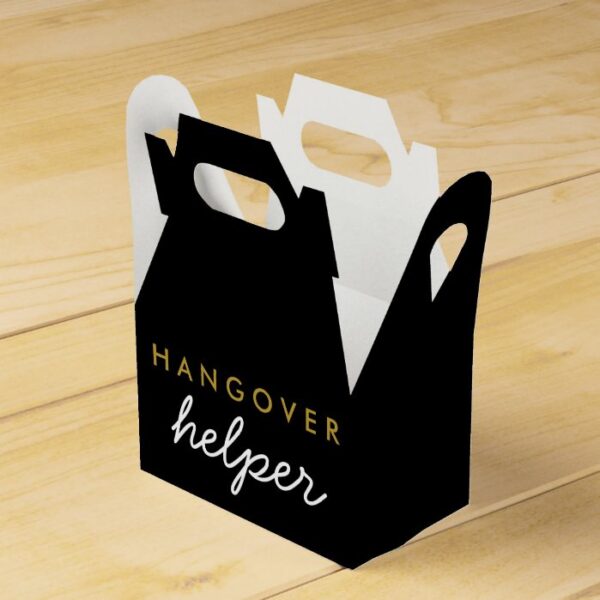 Hangover Helper Wedding Favor w Hashtag Black Gold Favor Box