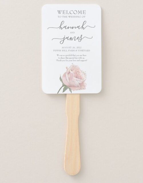 Hannah | Romantic Blush Rose Calligraphy Hand Fan