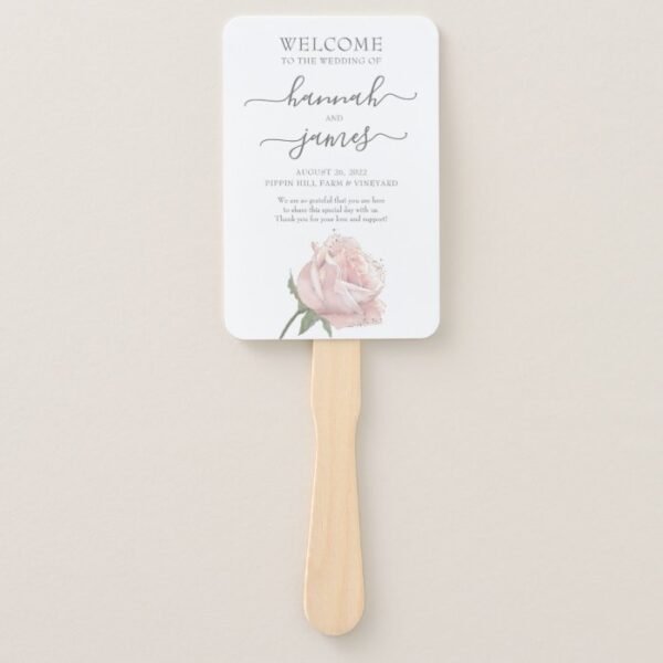 Hannah | Romantic Blush Rose Calligraphy Hand Fan