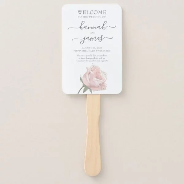 Hannah | Romantic Blush Rose Calligraphy Hand Fan