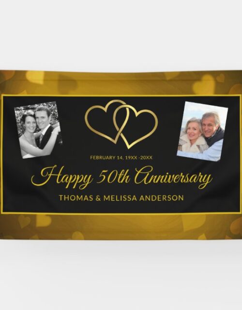 HAPPY 50TH ANNIVERSARY GOLD HEARTS & PHOTOS BANNER