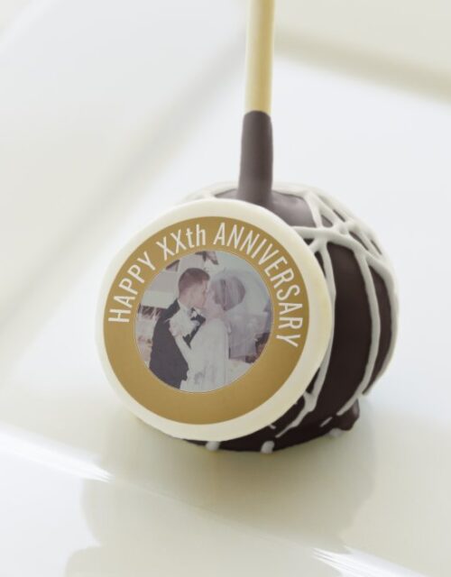 Happy Anniversary Photo with Custom Text - Gold Cake Pops