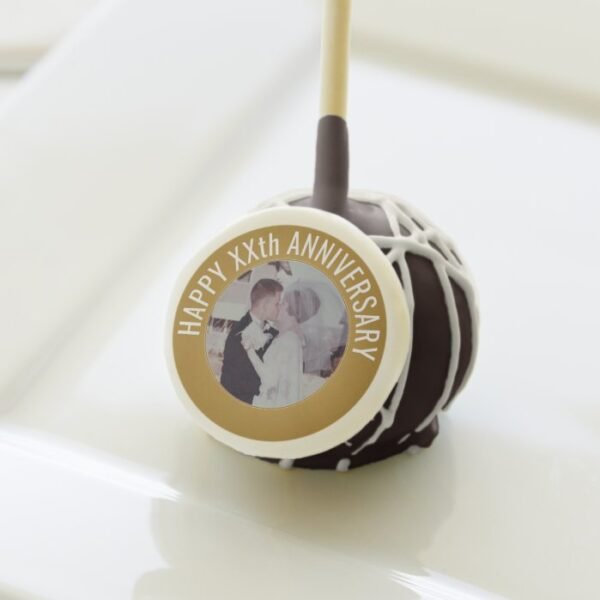 Happy Anniversary Photo with Custom Text - Gold Cake Pops