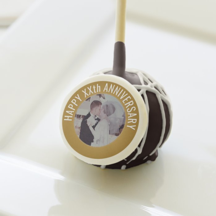 Happy Anniversary Photo with Custom Text - Gold Cake Pops