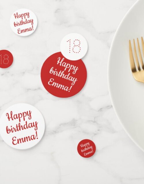Happy Birthday - Custom Personalized Red & White Confetti