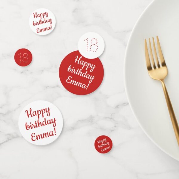 Happy Birthday - Custom Personalized Red & White Confetti