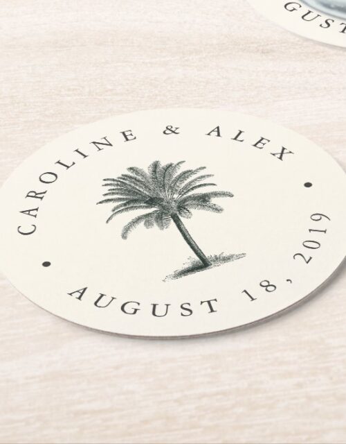 Havana Palm Wedding Round Paper Coaster