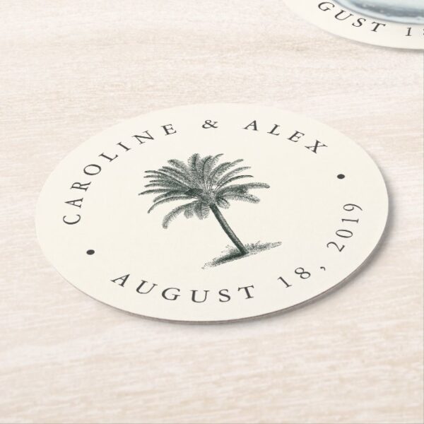 Havana Palm Wedding Round Paper Coaster