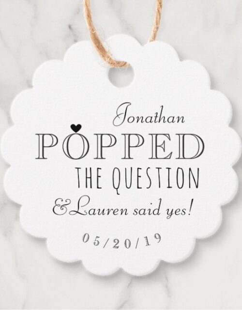 He Popped the Question Engagement Party Popcorn Favor Tags
