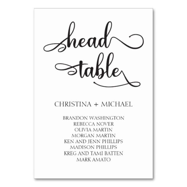 Head Table Wedding Seating Chart Card 3.5x5