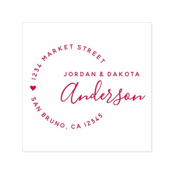 Heart & Elegant Script Newly Weds Return Address Self-inking Stamp