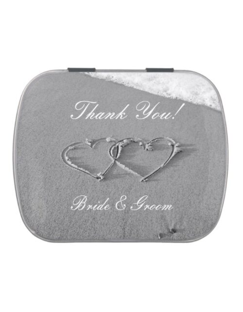 Heart in sand thank you wedding favor candy tins