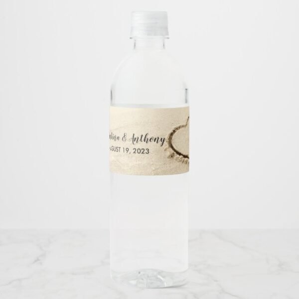 Heart in the Sand Water Bottle Label Wedding Favor