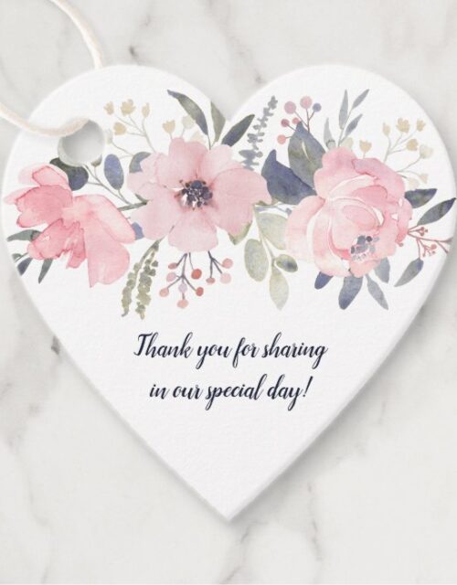 Heart-Shaped Blush Pink Floral on White Wedding | Favor Tags