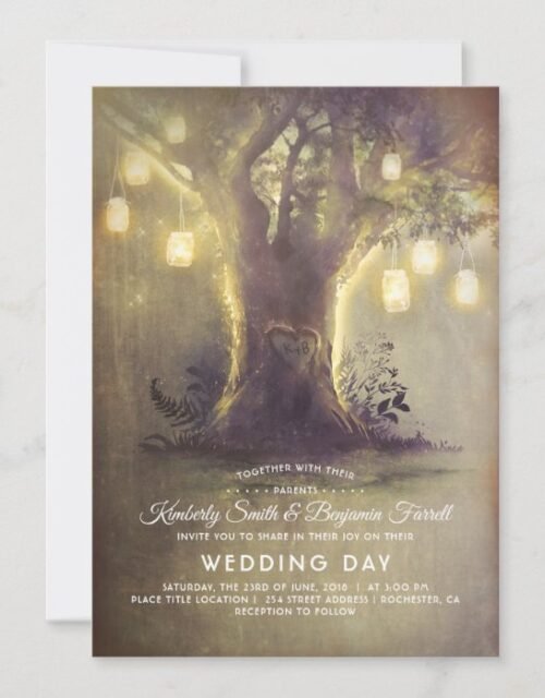 Heart Tree Mason Jar Lights Rustic Country Wedding Invitation